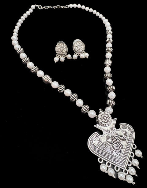 Beautiful Pearls work oxidised Necklace with earrings