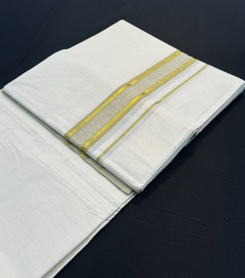 Woven Cotton Kerala Mundu / Dhoti in Off White ( 4 mtrs )
