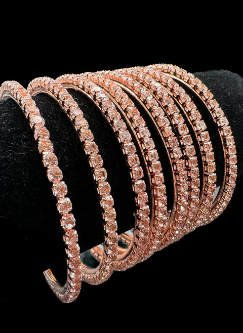 Rose gold Crystal stones bangles set (price per set) per set 8 bangles ) perfect to match with plain velvet/metal bangles
