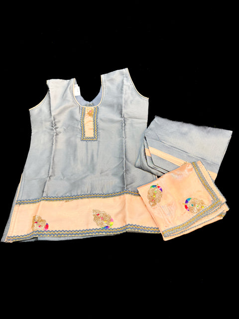 Lite Grey and Peach color embroidery work kids punjabi suit