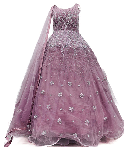 Engagement /Party Wear Designer Ball gown Netting Based Beautiful embroidery with Mirror & Stone Work
