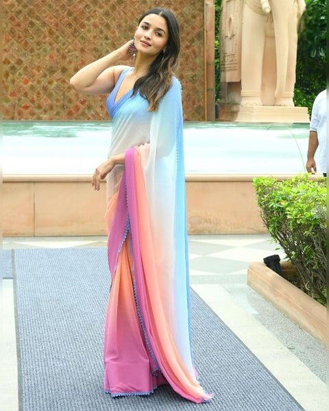 Alia Bhatt inspired plain multicoloured saree