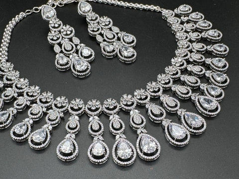 Bridal wear Silver crystals American Diamond beautiful necklace set with crystal American diamonds