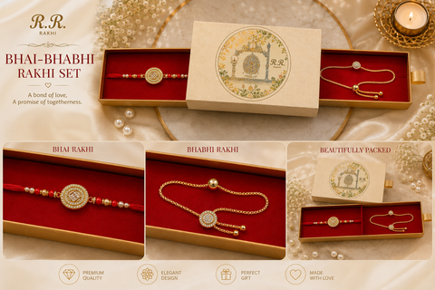 (Video clip attached )Bhai Bhabhi special American diamond stones Rakhi ,Stylish with pearl detailing, presented in a premium gift box(slight variation in design is possible)
