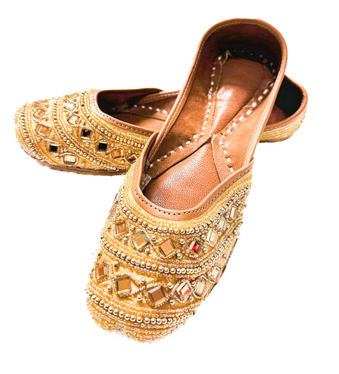 Stones  with Pearls beaded handwork leather based soft cushioned Punjabi Jutti