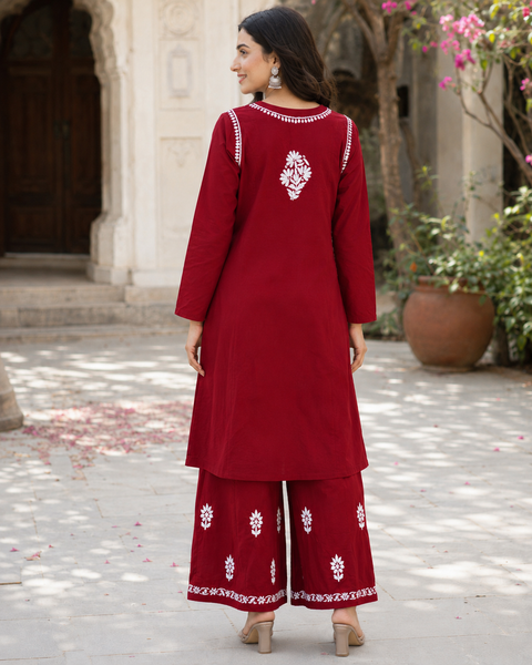Very soft rayon-based kurti with elegant Lucknowi embroidery at front & back, giving it a graceful and timeless look. Pants are not included – this is kurti only. Slight variation in color and design is possible.