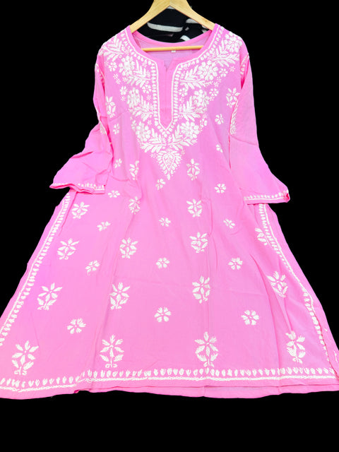 Pink color Plus size Pure rayon based lakhnavi work beautiful kurti