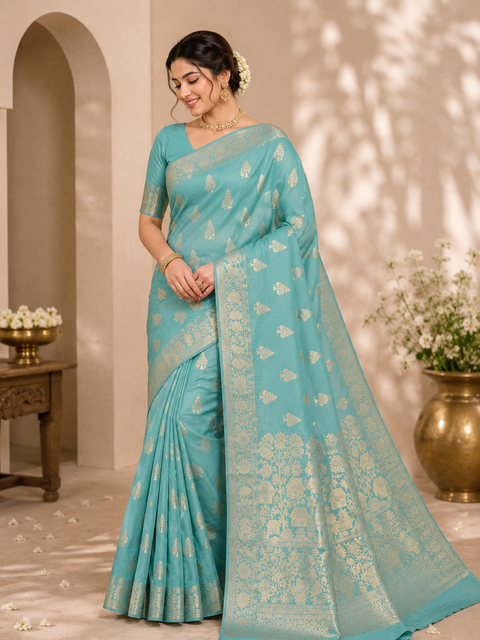 Very Soft Pure chiffon based Beautiful zari work Banarasi look Saree(Blouse Shown Is For Reference Only. The Blouse Piece Is Included With The Saree As Unstitched Fabric)(slight variation in color and design is possible )