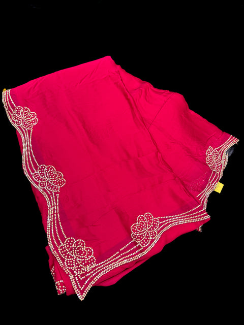 Beautiful stonework border on Soft georgette plain Sarees