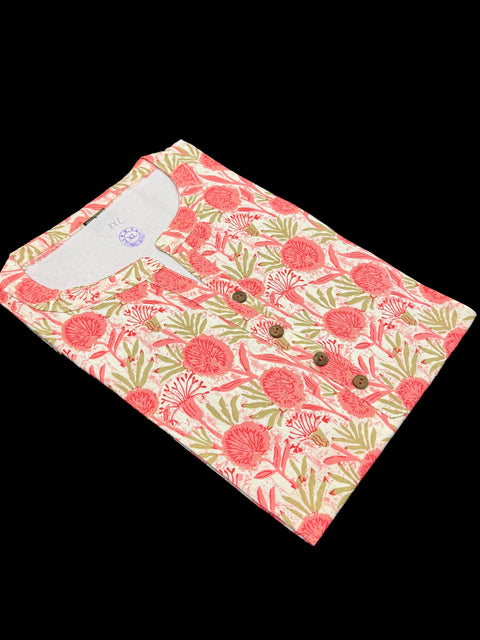 Pure Cotton based Printed short Kurti for girls /Ladies (Size 38 - length 28 inches, Size 42 ,46, 48 length -31 inches)