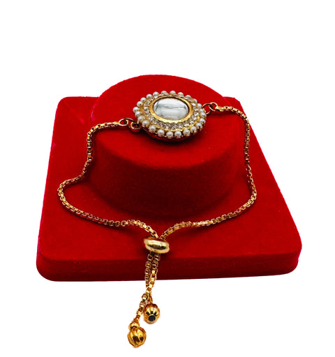 Bhai Bhabhi Pair Beautiful Kundan Stone Studded Rakhi In Beautiful Box Packing With (Rice, Chandan , Mishri, KumKum)