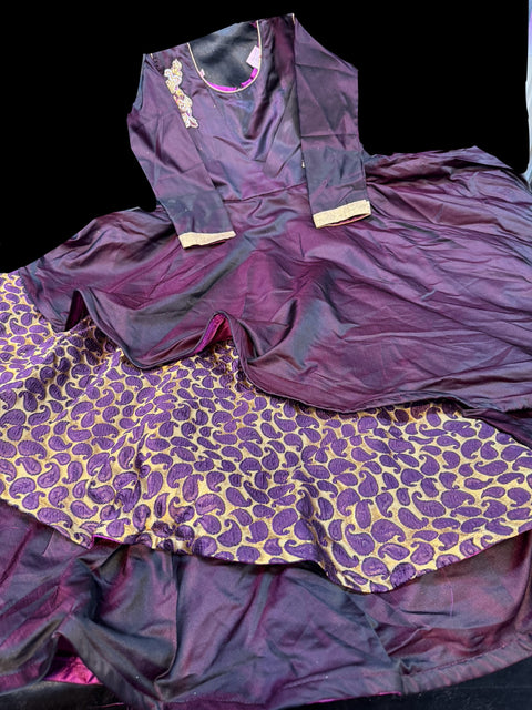 Dark wine colour silk based beautiful flared gown