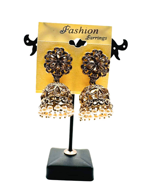 Golden Jerkan stone with pearls work beautiful Jhumka