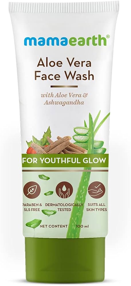 Mamaearth Aloe Vera Face Wash | Hydrating & Soothing Facewash for Women, Deep Cleansing Gentle Face Cleanser With Aloe Vera, Ashwagandha & Glycerin Daily Face Cleaser for Fresh & Smooth Skin, 100ml