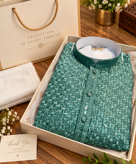 Soft Rayon based embroidery with sequined work kurta, Comes with a white pajama.Slight variation in colour and design is possible.
