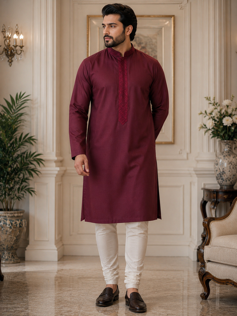 Plus size Pure cotton based Plain kurta with white pajama Set (slight variation in color and design is possible)