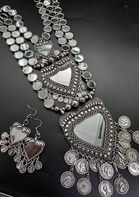 Beautiful work oxidised heavy necklace with earrings