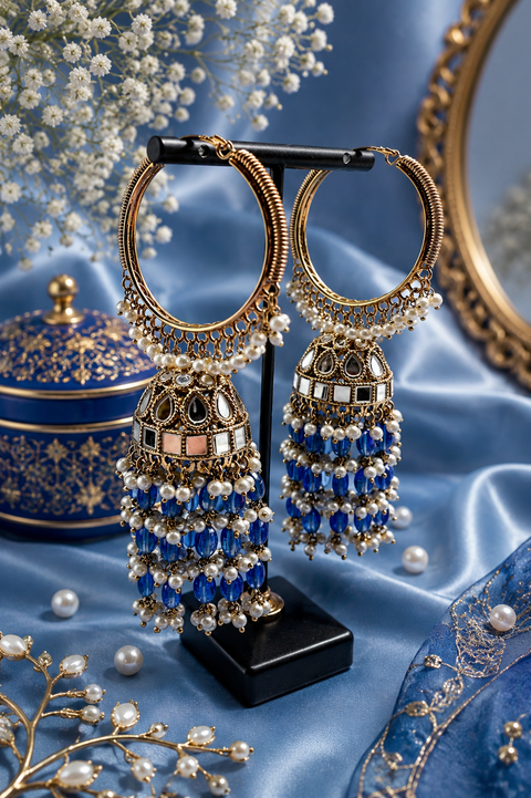 Pearls hanging with mirror work beautiful heavy work designer Jhumka Balian