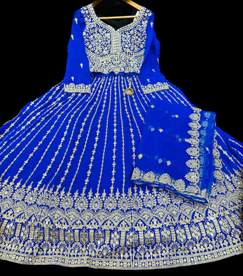 Georgette base embroidery work with sequins and stones work all over lehnga and crop top designer blouse and Georgette embroidery dupatta