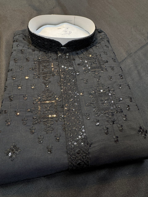 Malmal Rayon based very soft beautiful embroidery work at front and back & on sleeves with sequins work designer Kurta & Pajama