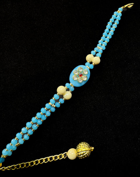 Pearls beaded Beautiful Stone Work Rakhi Bracelet style