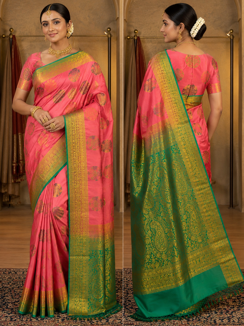 Art silk beautiful design Saree with contrast Pallu and Blouse , blouse piece is attached to Saree(slight variation in color and design is possible)