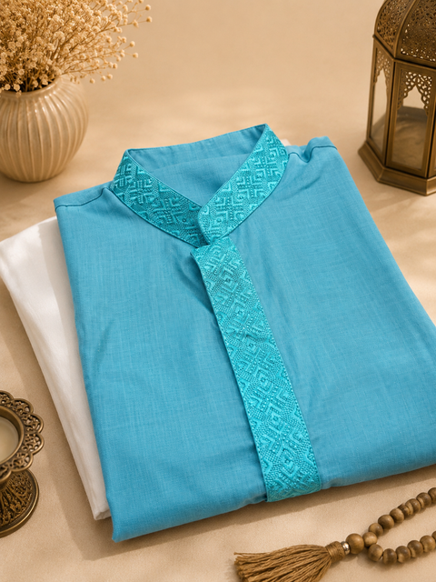 Pure cotton based Plain kurta with white pajama Set (slight variation in color and design is possible)