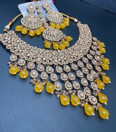 Original Polki stone with pearls beaded work beautiful necklace with jhumka and tikka set