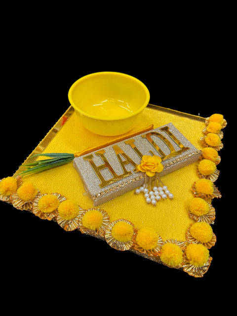 Decorated Haldi Platter | Pate with Bowl for Haldi Ceremony for Wedding Bride and Groom