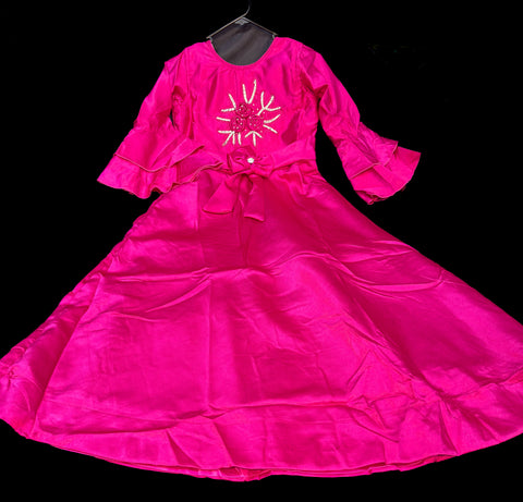 Hot pink colour silk based stone work beautiful gown
