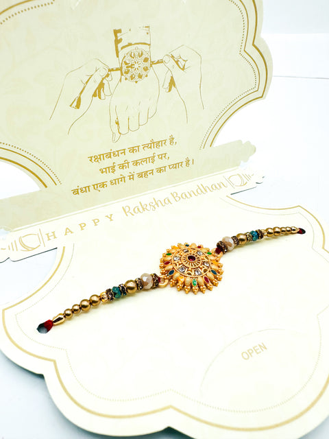 Beautiful stone Studded Rakhi In Beautiful Packing With beautiful message for Bhai