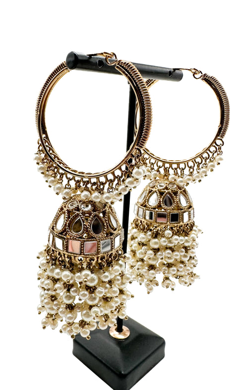 Pearls hanging with mirror work beautiful heavy work designer Jhumka Balian