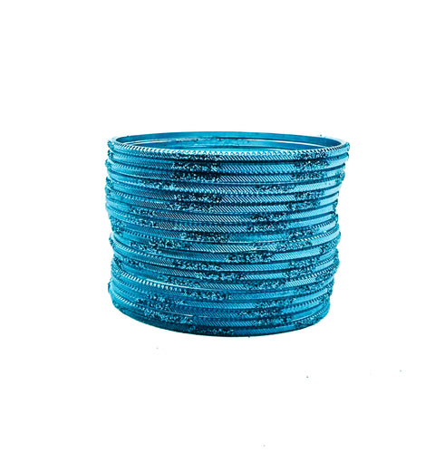 Dark Firozi color kids shimmery metal bangles (2 dozen in one pack)