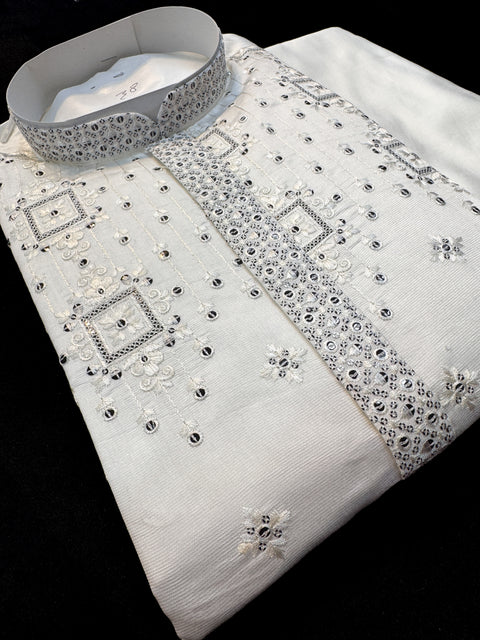 Malmal Rayon based very soft beautiful embroidery work at front and back & on sleeves with sequins work designer Kurta & Pajama