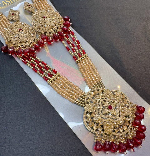 Crystal pearls with fine golden Jerkan stone With Pearls Beaded Necklace Set With Beautiful Earrings