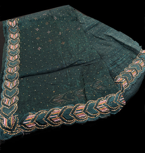 Pure and very soft Jimmy Choo based stones and embroidery work border saree with embroidery work