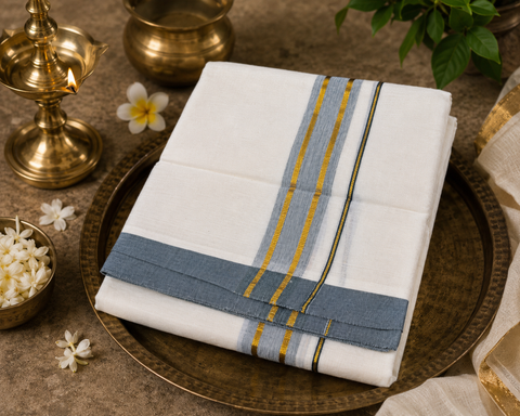 Woven Cotton Kerala Mundu / Dhoti in White ( 4 mtrs )Kurta not included,slight variation is possible