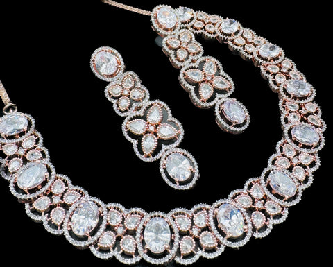 Rosegold color American Diamond beautiful necklace set with crystal American diamonds