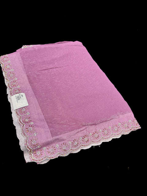 (Video clip attached) Beautiful Jimmy Choo fabric handwork border plain Sarees