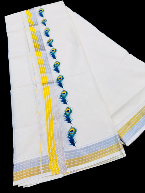 Woven Cotton Kerala Mundu / Dhoti in Off White ( 4 mtrs )