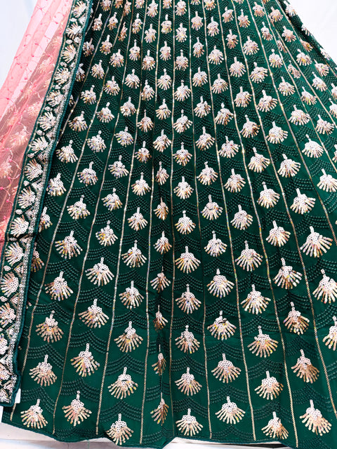 Georgette based sequins work with embroidery work Heavy Ken ken designer lehnga with embroidered blouse and netting dupatta (video clip attached for reference )