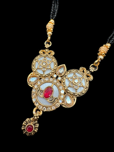 Polki Stone & Jerkan Gold Plated (Artificial) Mangalsutra With Artificial Black Beads Chain, Apx Size 15 inches length