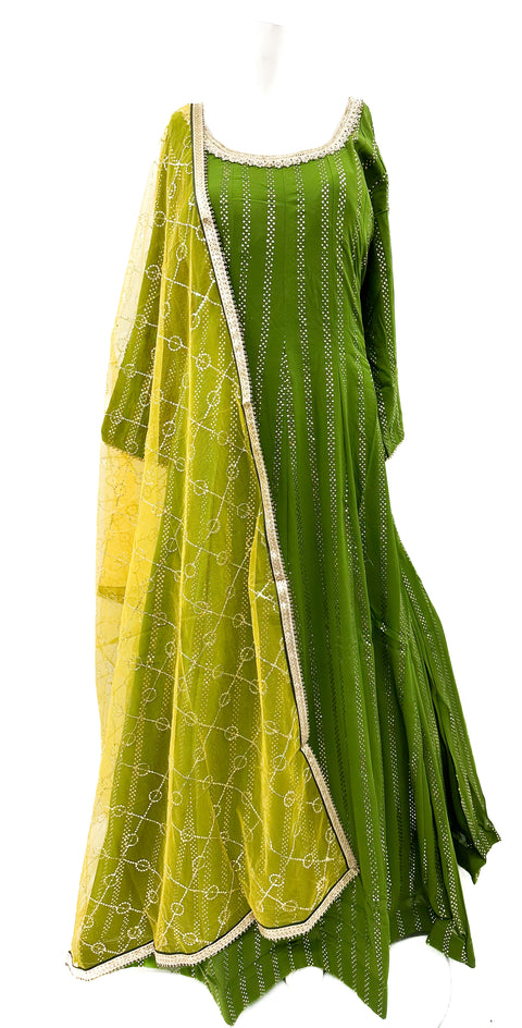 Georgette Based Mukaish Work Gown with netting based Sequinned work Dupatta