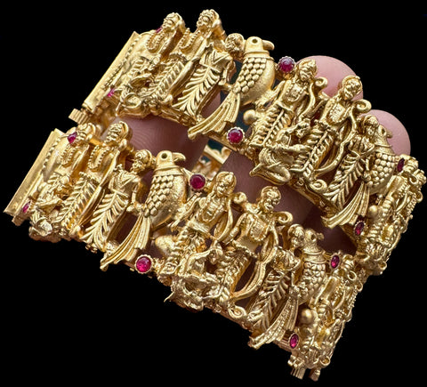 (Not original Gold )Ram Darbar design Gold plated original Kundan stone beautiful design Designer Kade (Openable , Screw Designed)pair