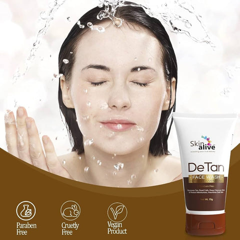 Skin Alive DeTan Face Wash, Detox-Rejuvenating, Paraben Free, Tan Removal, Deep Cleansing, 75g