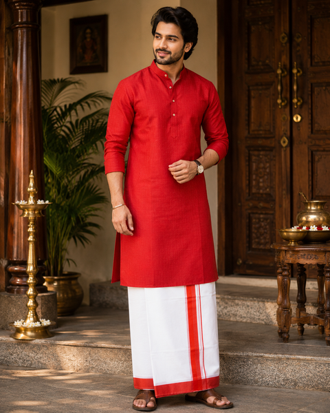 Woven Cotton Kerala Mundu / Dhoti in White ( 3.75 mtrs )Kurta not included,slight variation is possible