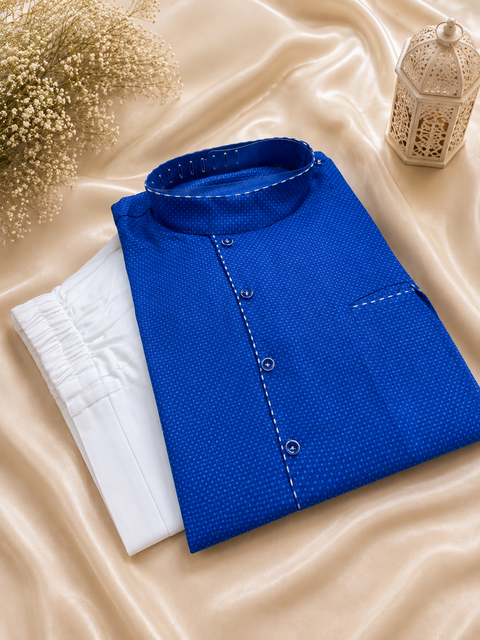 Royal  blue colour cotton silk design designer kurta with pajama pents (slight variation in color and design is possible )