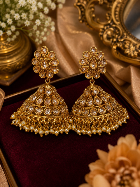 Original Polki golden stone heavy Jhumka ,Adorned with heavy pearls