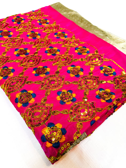 Silk Based heavy Embroidery Work with sequined design work Rumala Sahib Double Set With Palkan