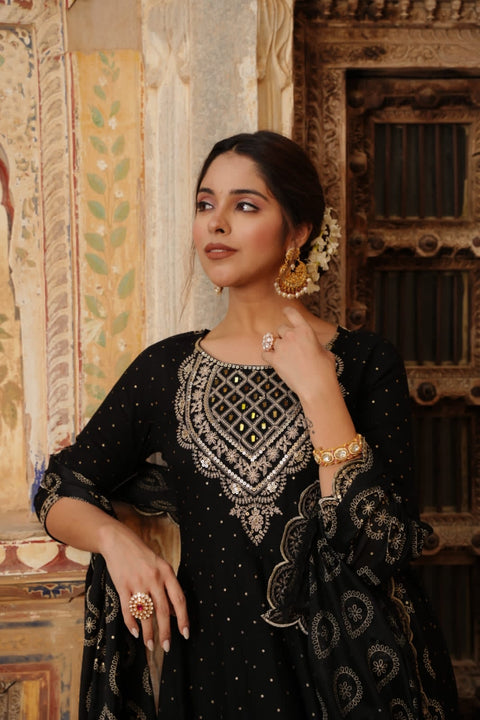 Pure & Soft Rayon Based Designer Embroidered & Mirror Work Kurti With Plazo Pants & Dupatta